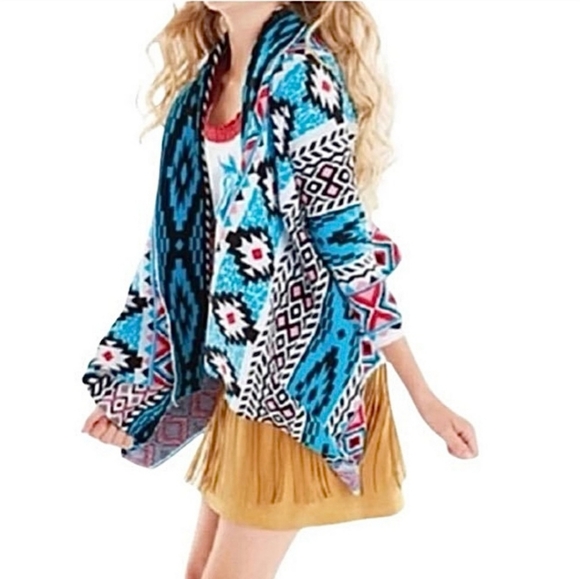 American Girl Jackets & Blazers - AMERICAN GIRL BEFOREVER Kayla Aztec Print Shawl Collar Open Front Cardig…